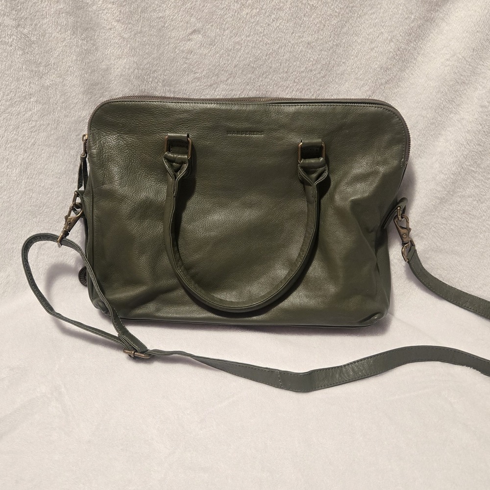 Wanderers Travel Co Army Green Leather 16" The Zürich Work Bag Satchel Purse